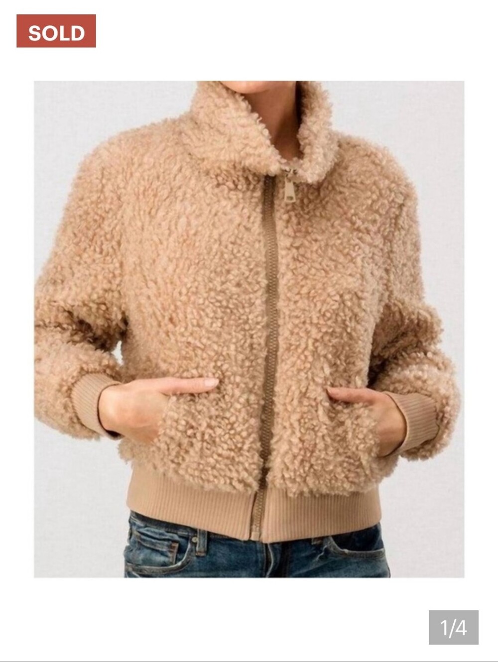 NEW NEWBURY KUSTOM high neck sherpa bomber jacket in taupe M